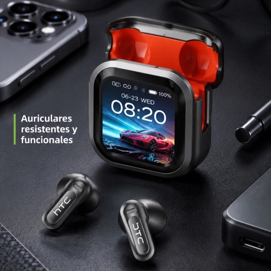 HTC NE20 – Écouteurs Gaming Bluetooth 6.0 avec Écran LCD Tactile & IA Intégrée