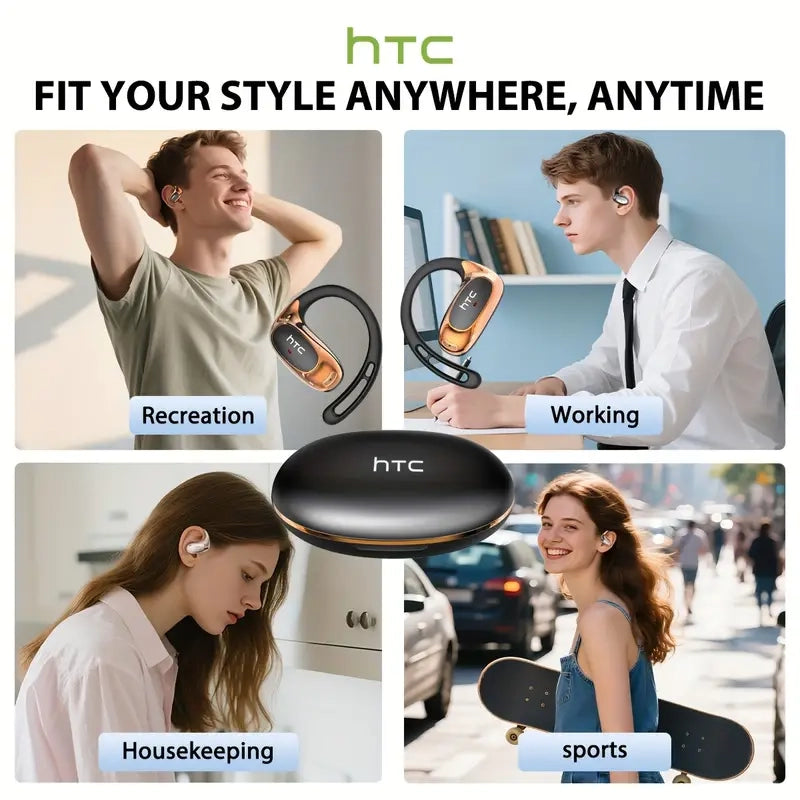 HTC NE35 – Écouteurs Bluetooth 6.0 Open-Ear avec Traduction IA en Temps Réel