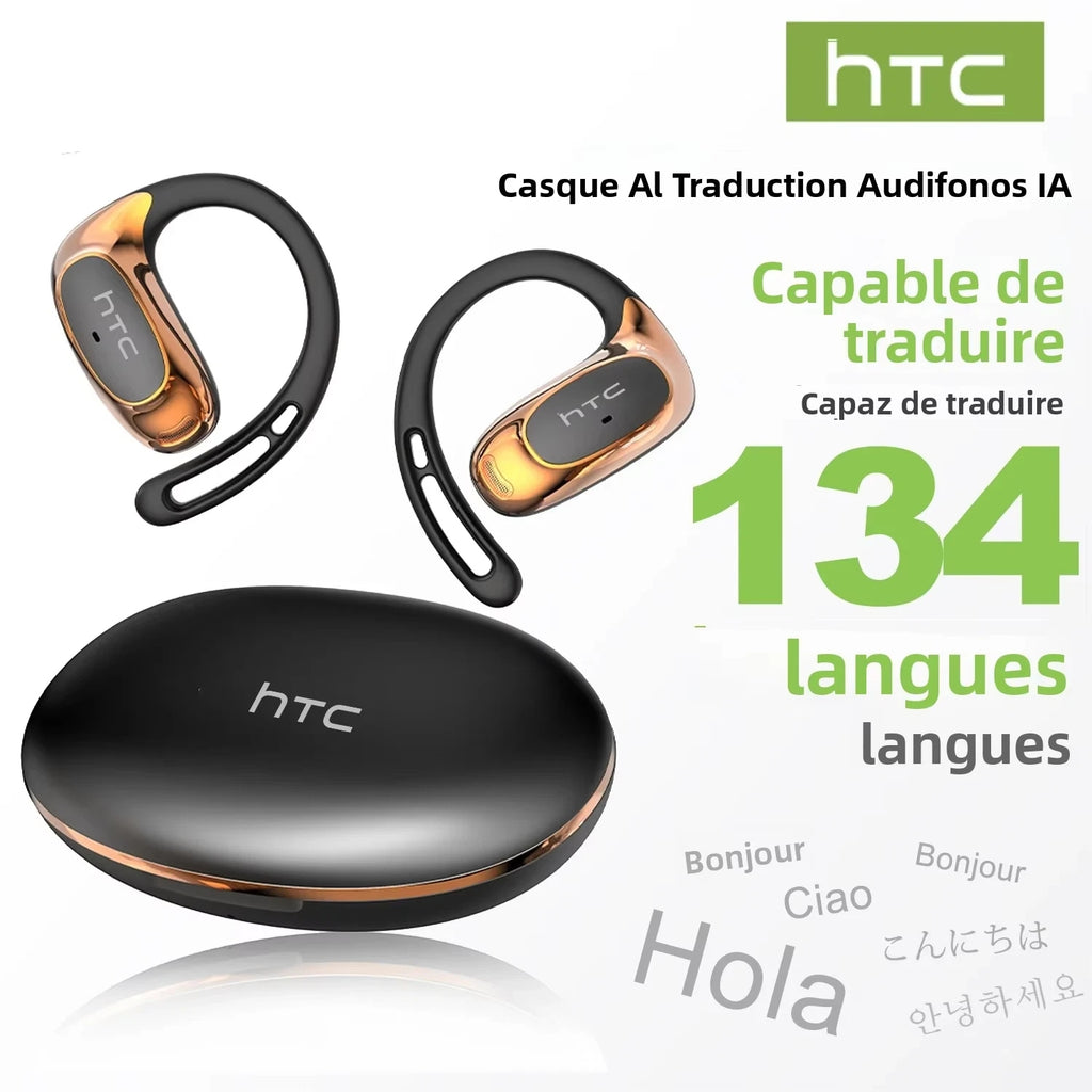 HTC NE35 – Écouteurs Bluetooth 6.0 Open-Ear avec Traduction IA en Temps Réel