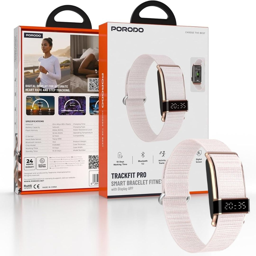 PORODO TRACKFIT PRO – Bracelet Connecté Bluetooth 5.2 IP68 avec Autonomie 10 Jours