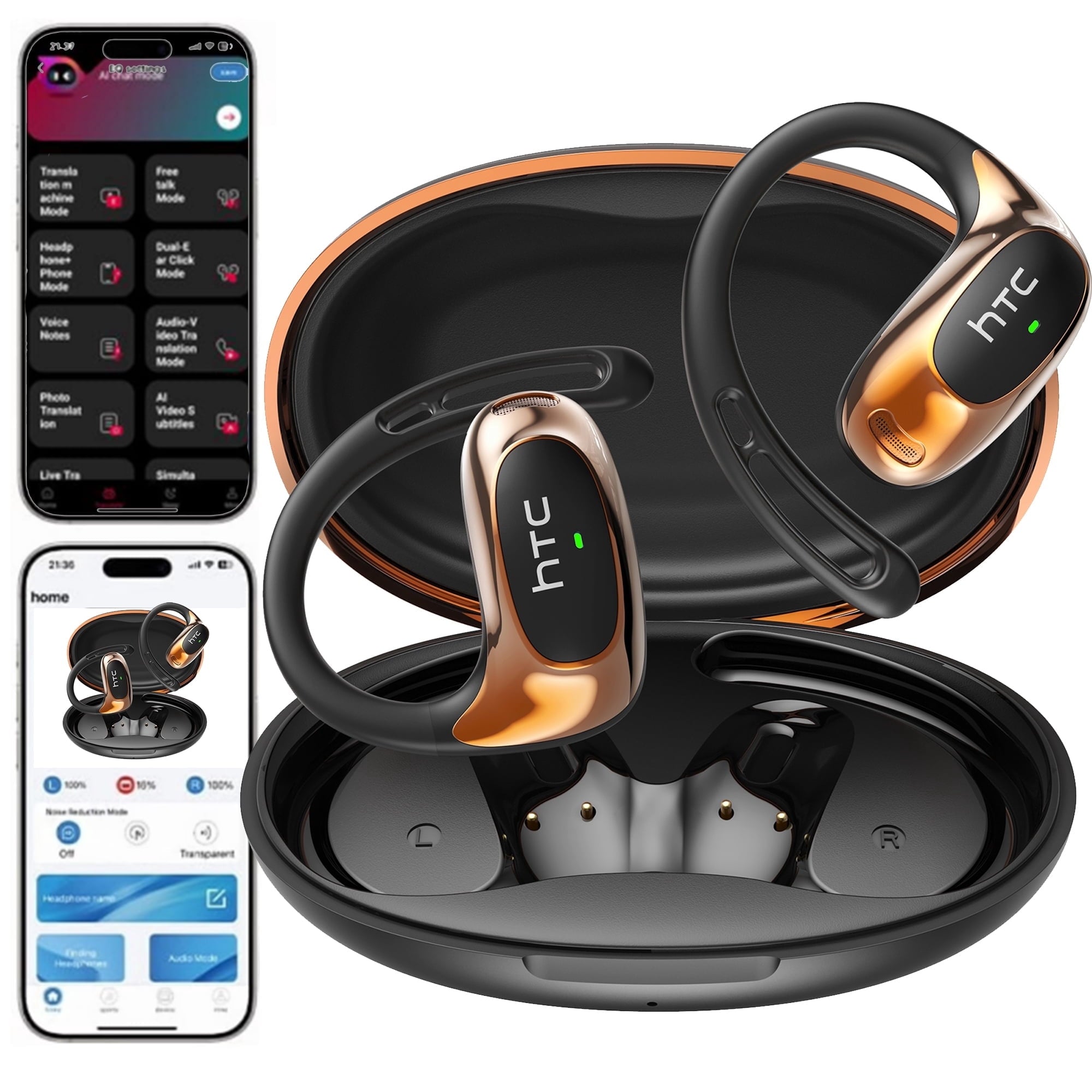 HTC NE35 – Écouteurs Bluetooth 6.0 Open-Ear avec Traduction IA en Temps Réel