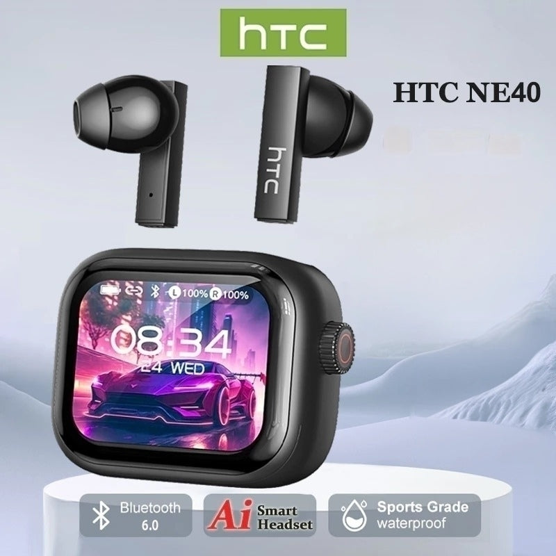 HTC NE40 – Écouteurs Bluetooth 6.0 avec Traduction IA, Écran LED & Réduction de Bruit