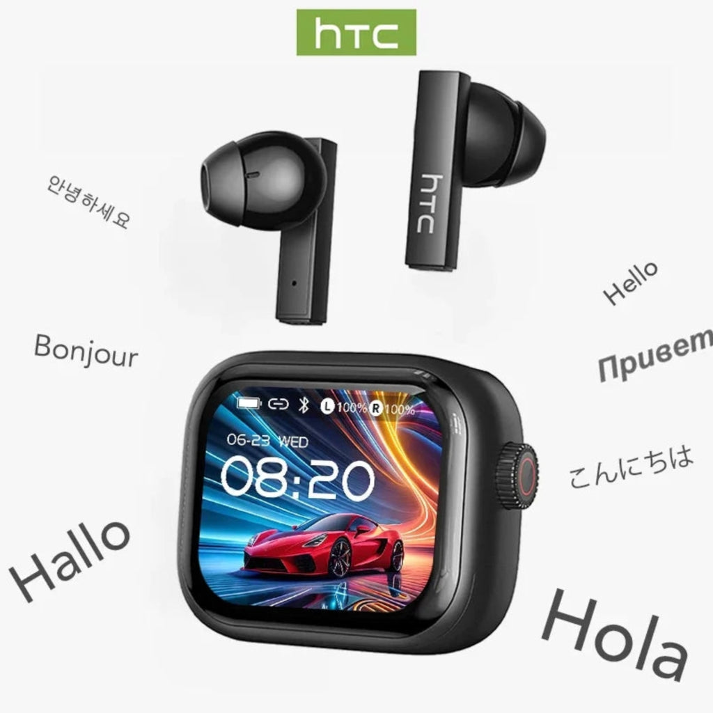 HTC NE40 – Écouteurs Bluetooth 6.0 avec Traduction IA, Écran LED & Réduction de Bruit