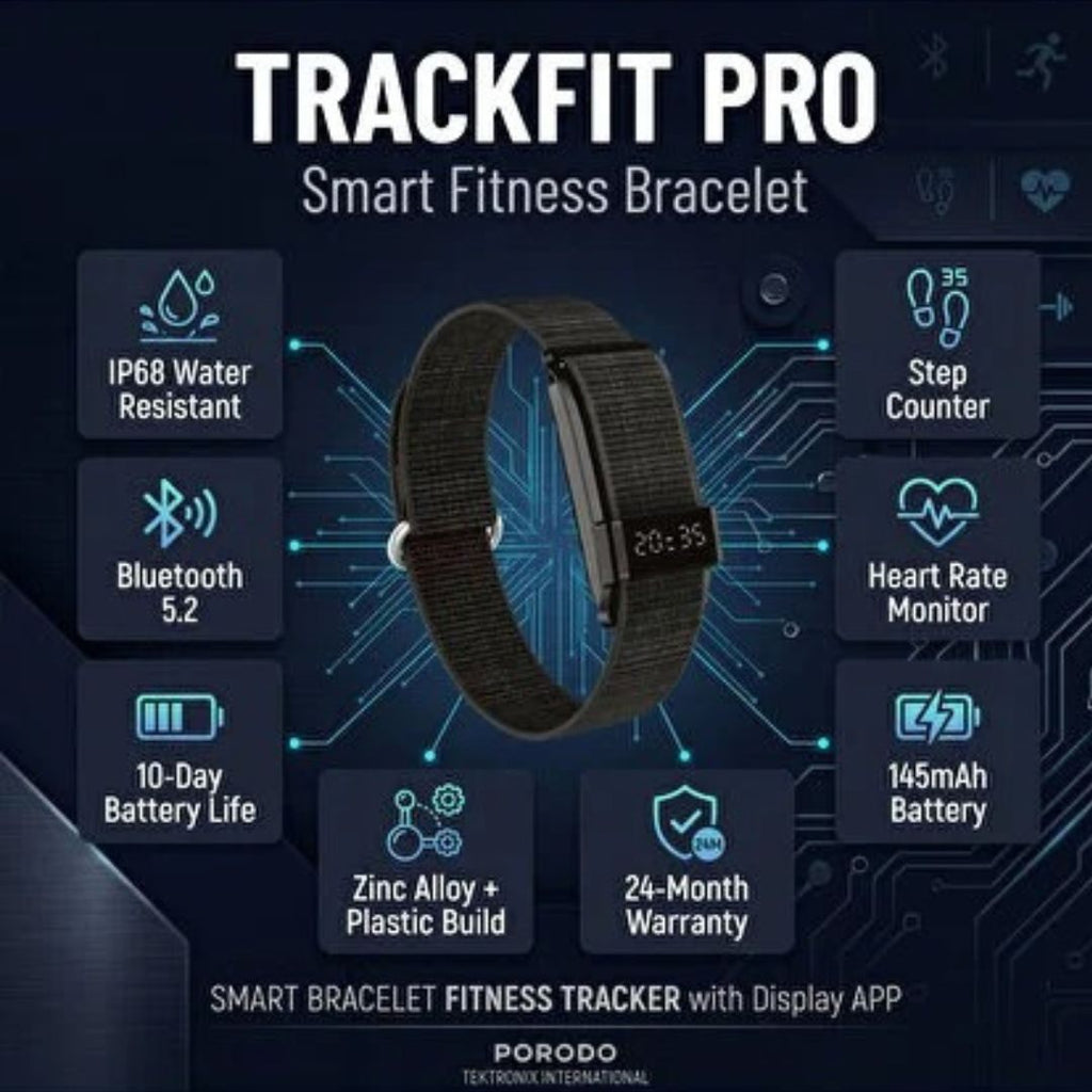 PORODO TrackFit Pro – Bracelet Connecté IP68 avec Autonomie jusqu'à 10 Jours
