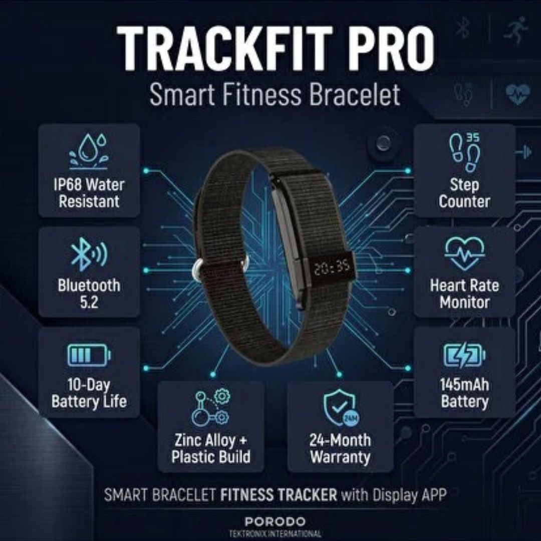 PORODO TrackFit Pro – Bracelet Connecté IP68 avec Autonomie jusqu'à 10 Jours