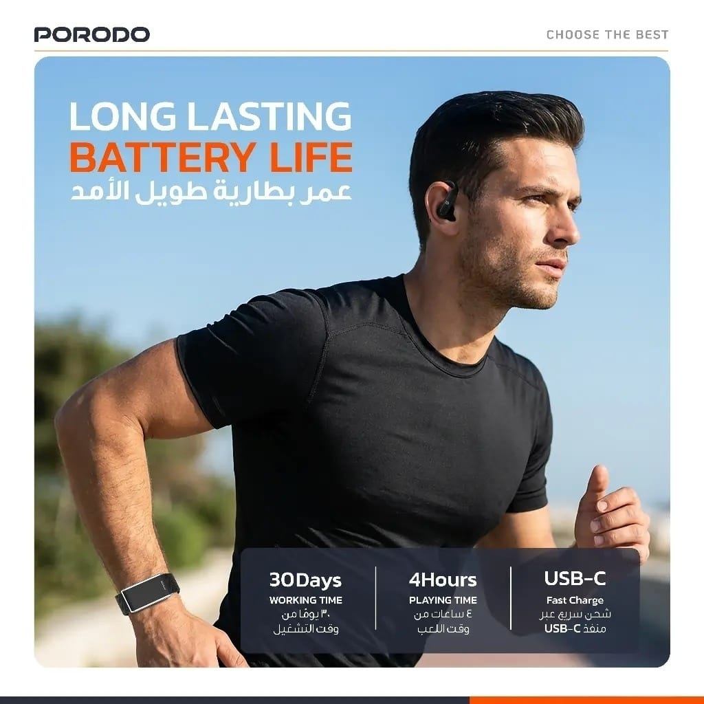 Porodo ActiveX – Bracelet Connecté + Écouteurs Bluetooth 6.0 Intégrés et Autonomie30 Jours