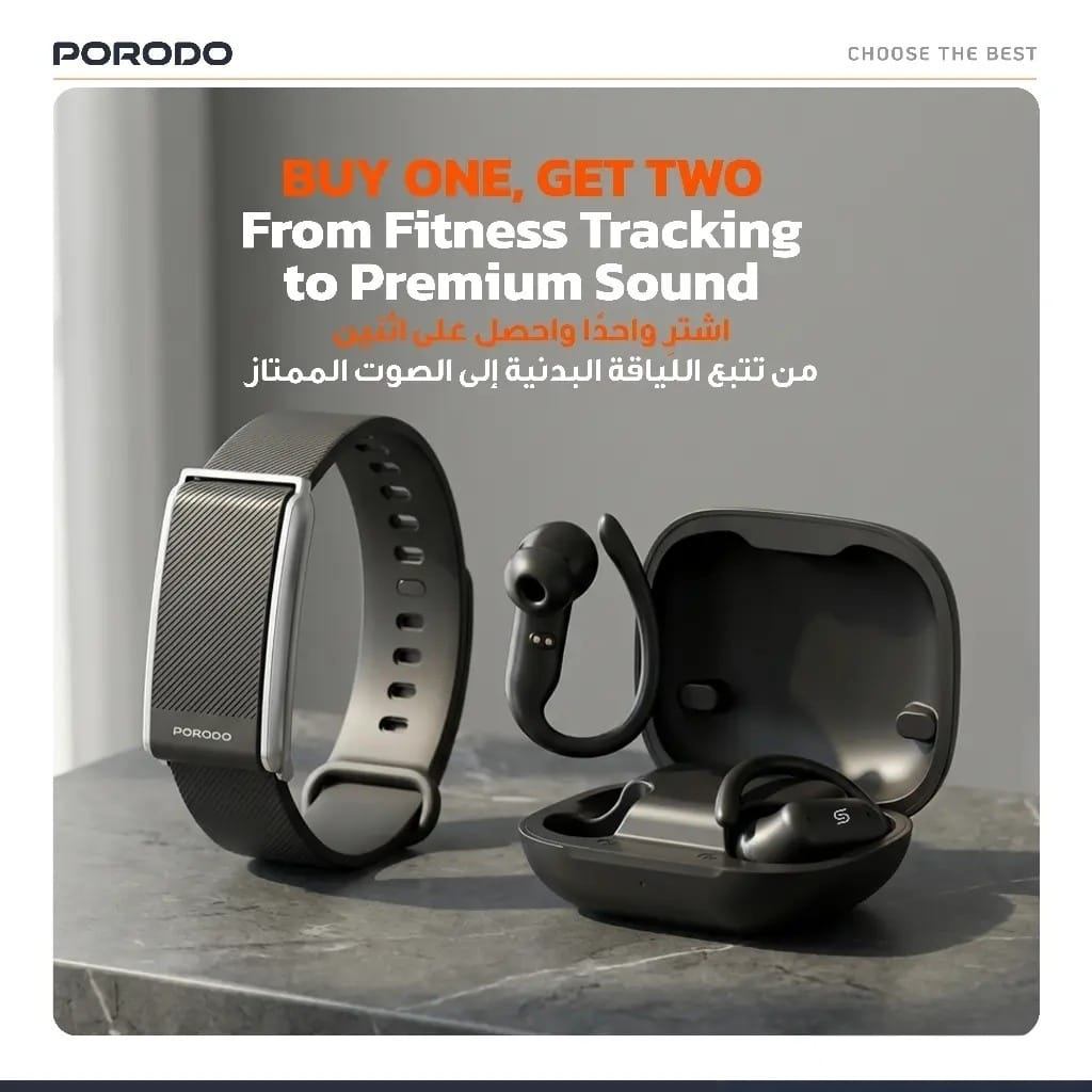 Porodo ActiveX – Bracelet Connecté + Écouteurs Bluetooth 6.0 Intégrés et Autonomie30 Jours
