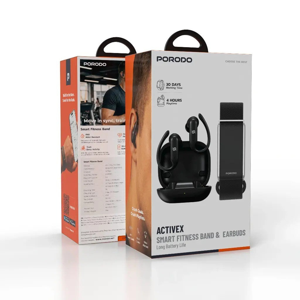 Porodo ActiveX – Bracelet Connecté + Écouteurs Bluetooth 6.0 Intégrés et Autonomie30 Jours