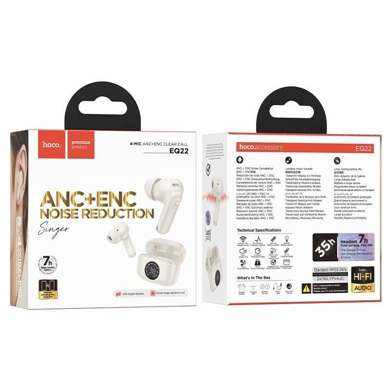 Hoco EQ22 Singer – Écouteurs Bluetooth 5.4 avec ANC & ENC avec Autonomie 35 Heures