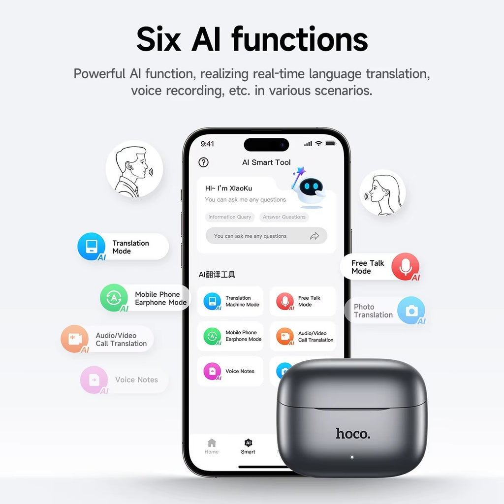 Hoco EQ27 (AI) – Écouteurs Bluetooth 5.4 avec ANC, ENC & Traduction IA