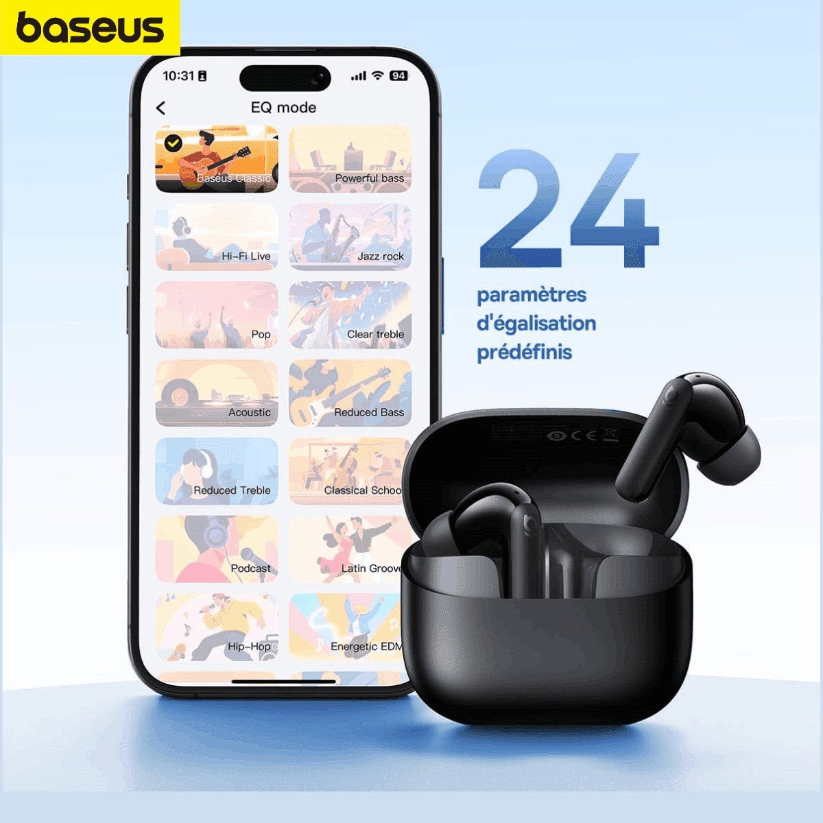 Baseus EP10 NC – Écouteurs Bluetooth 6.0 avec ANC & 4 Micros AI ENC