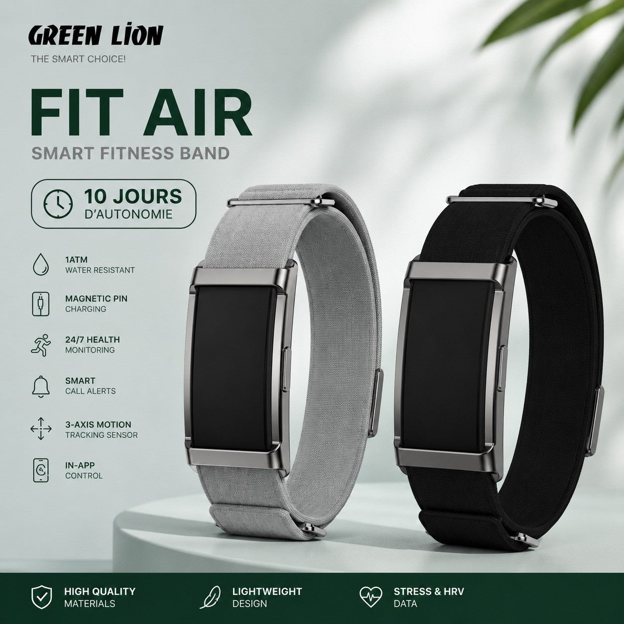 Green Lion Fit Air – Bracelet Connecté Bluetooth 5.4  Et Autonomie jusqu'à 10 Jours