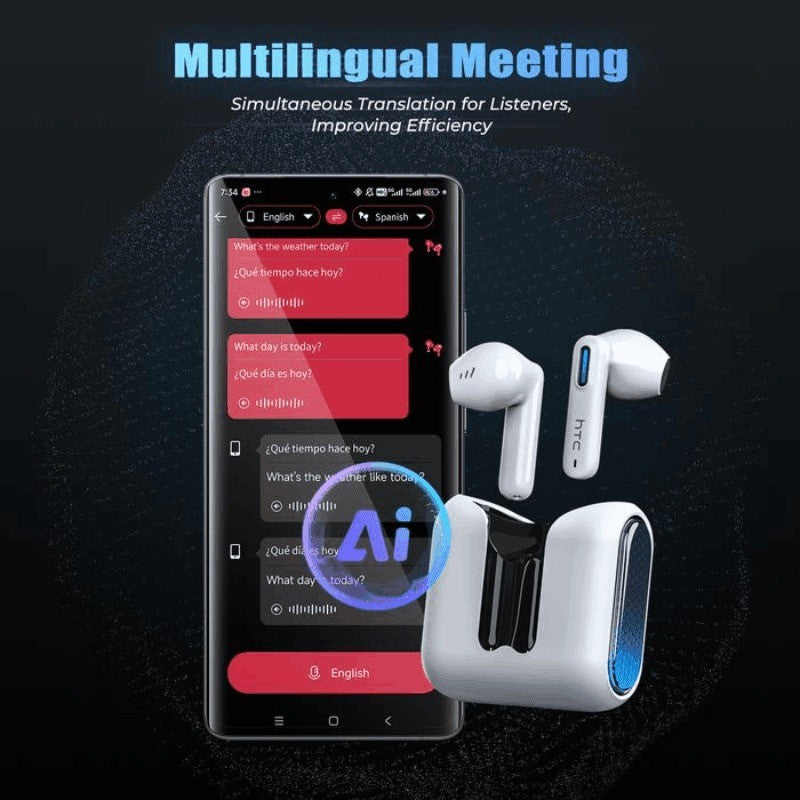 HTC NE49 – Écouteurs Bluetooth 6.0 avec Traduction IA, ENC & Mode Gaming