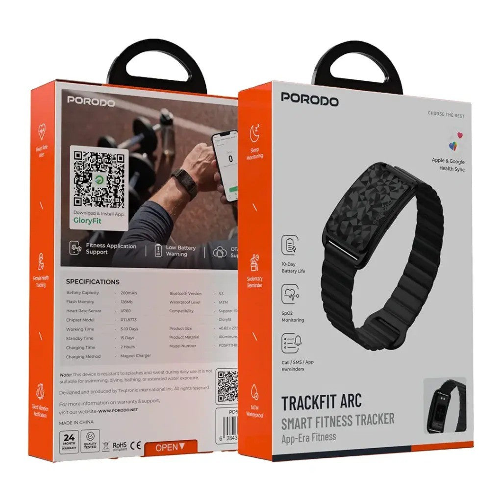 Porodo TrackFit Arc – Bracelet Connecté Smart Fitness Bluetooth 5.3 et 10 Jours d’Autonomie