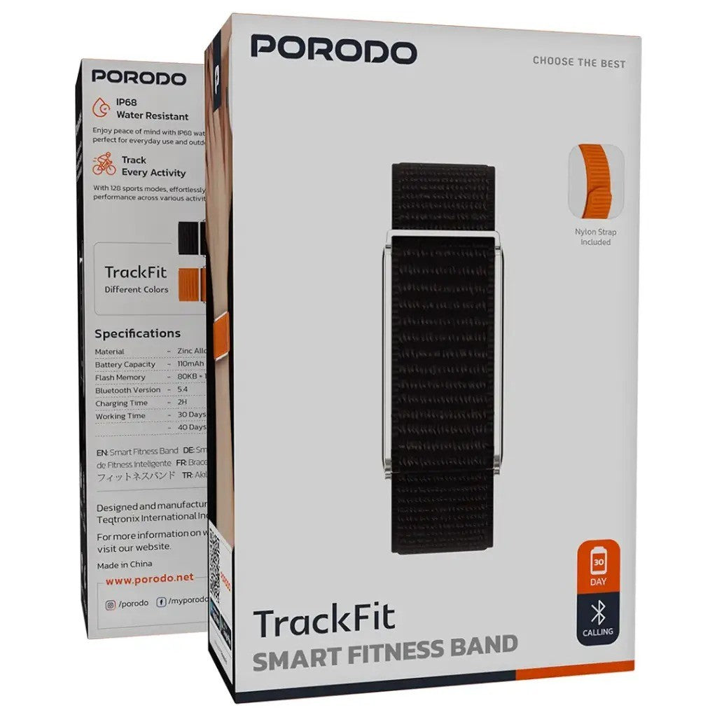 Porodo TrackFit – Bracelet Connecté Smart Fitness Bluetooth 5.4 avec 30 Jours d’Autonomie