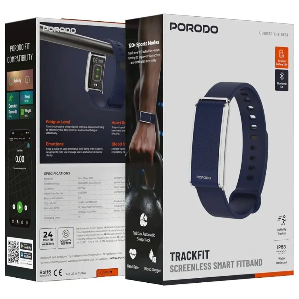 Porodo TrackFit – Bracelet Connecté Screenless Bluetooth 5.4