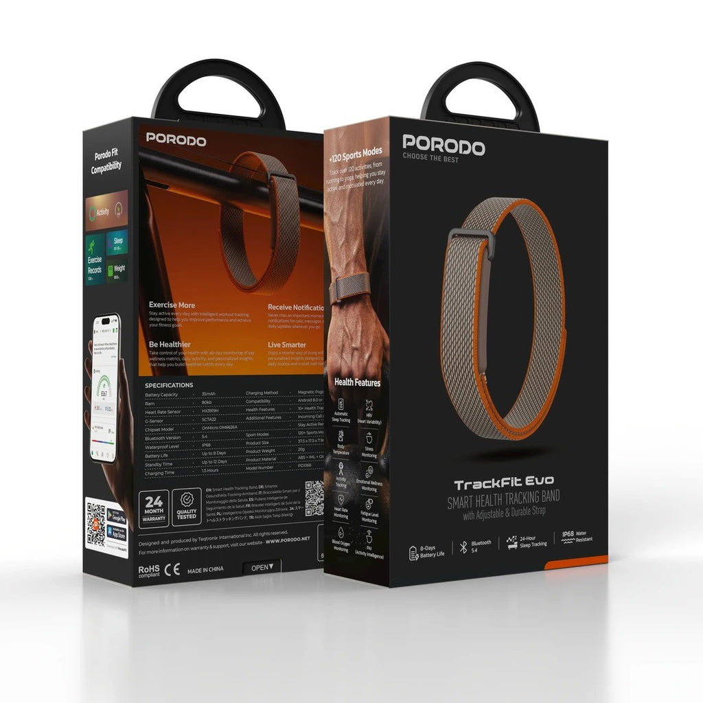 Porodo TrackFit Evo – Bracelet Connecté avec Suivi Santé & 8 Jours d'Autonomie