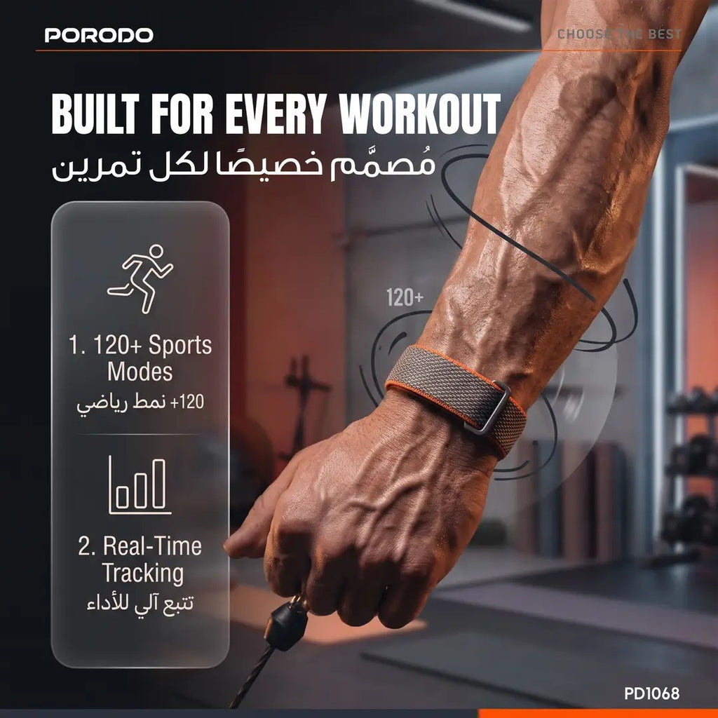 Porodo TrackFit Evo – Bracelet Connecté avec Suivi Santé & 8 Jours d'Autonomie