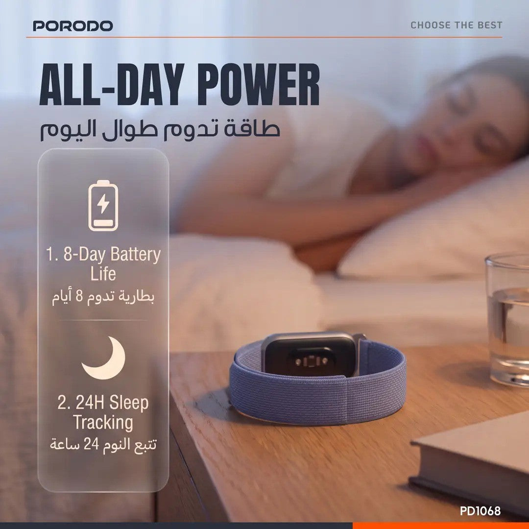 Porodo TrackFit Evo – Bracelet Connecté avec Suivi Santé & 8 Jours d'Autonomie
