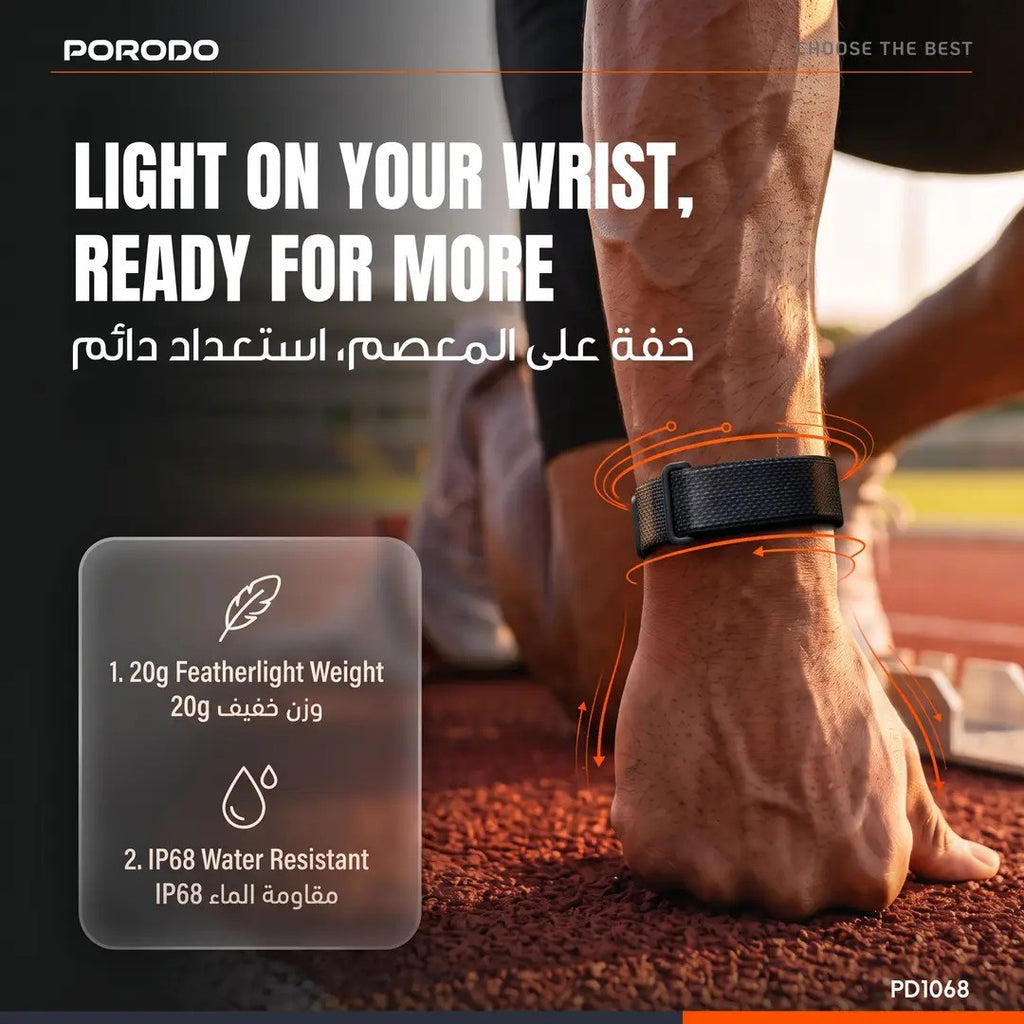 Porodo TrackFit Evo – Bracelet Connecté avec Suivi Santé & 8 Jours d'Autonomie