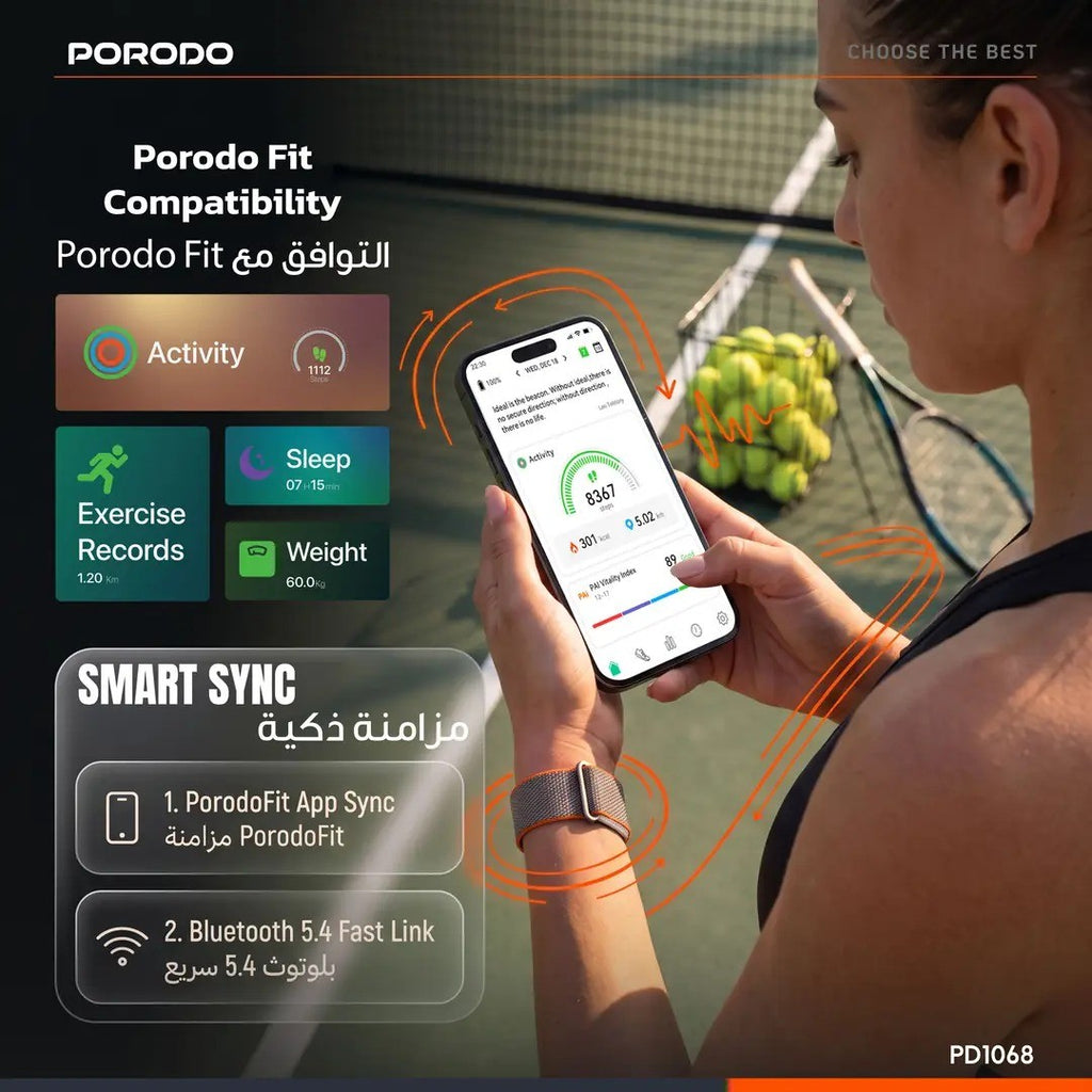 Porodo TrackFit Evo – Bracelet Connecté avec Suivi Santé & 8 Jours d'Autonomie