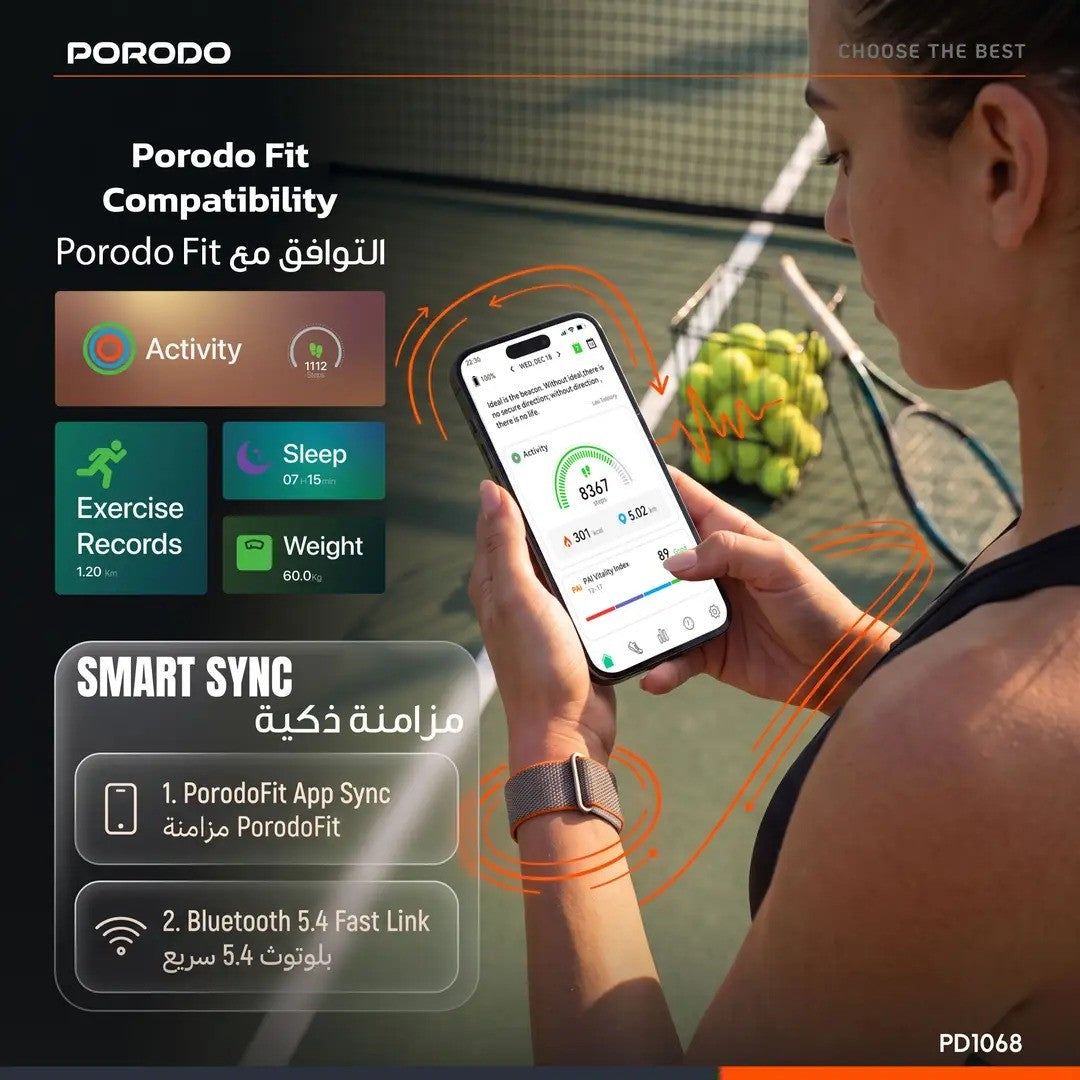 Porodo TrackFit Evo – Bracelet Connecté avec Suivi Santé & 8 Jours d'Autonomie