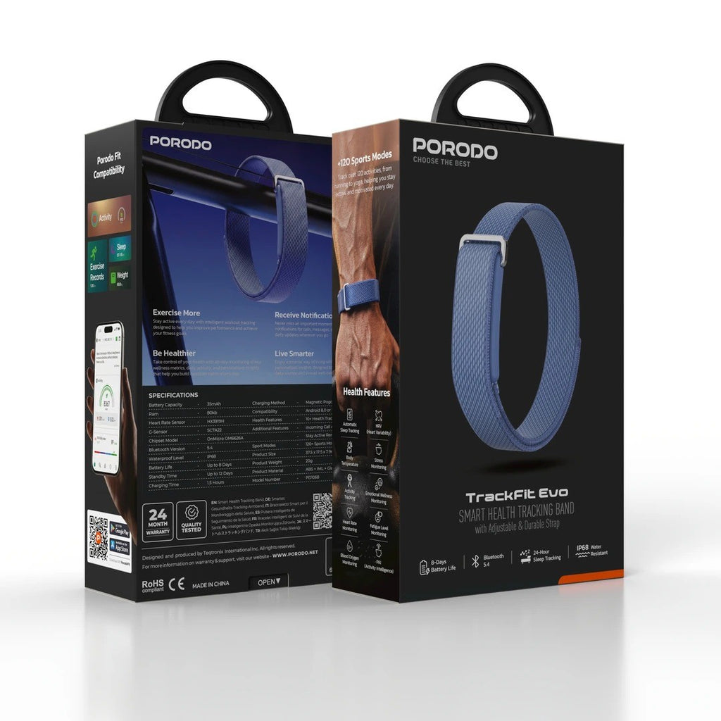 Porodo TrackFit Evo – Bracelet Connecté avec Suivi Santé & 8 Jours d'Autonomie