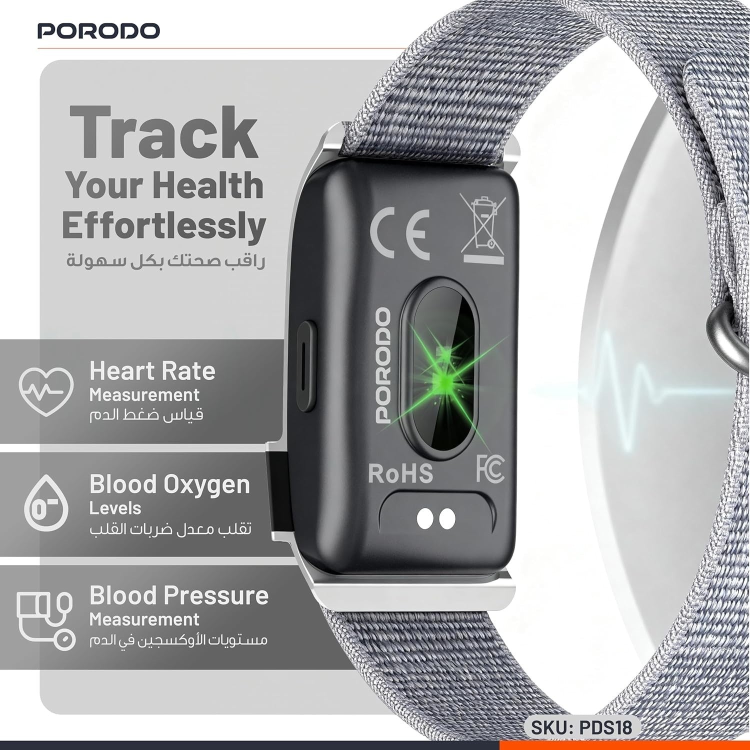 PORODO TrackFit Pro – Bracelet Connecté IP68 avec Autonomie jusqu'à 10 Jours
