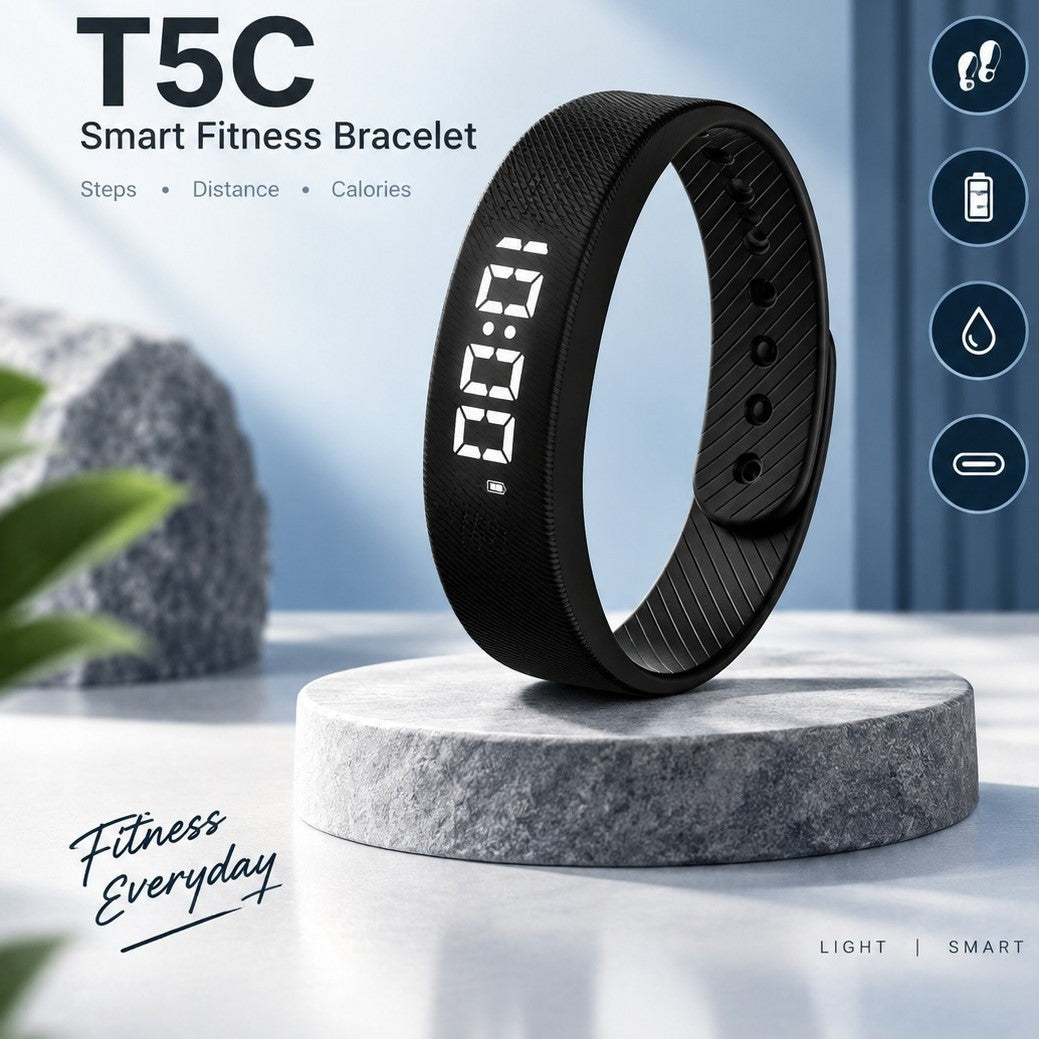 Bracelet Connecté T5C – Podomètre 3D G-Sensor avec Écran LED
