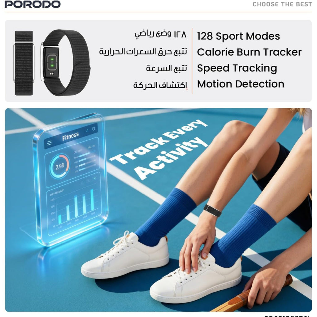 PORODO TrackFit – Bracelet Connecté Bluetooth 5.4 , Appels Bluetooth , IP68 ,2 Bracelets