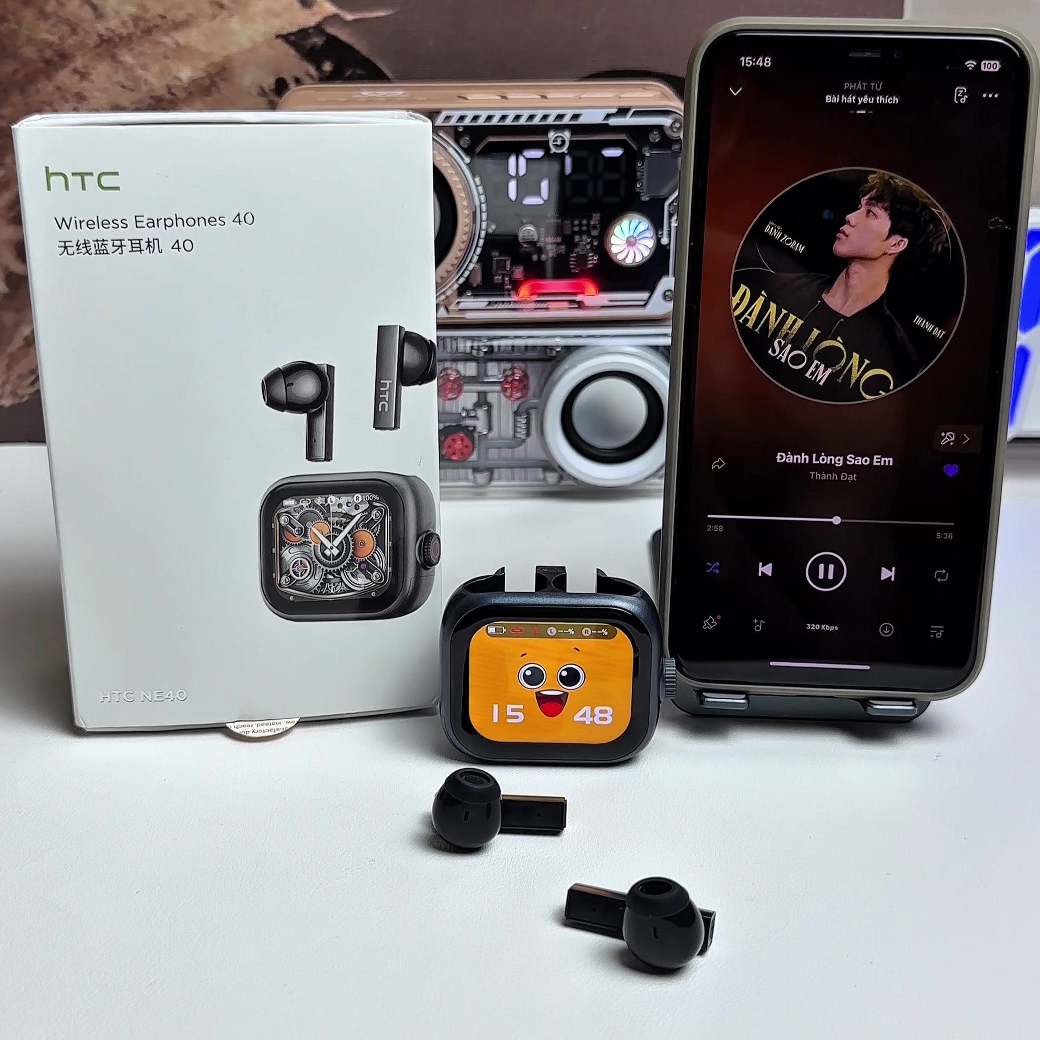 HTC NE40 – Écouteurs Bluetooth 6.0 avec Traduction IA, Écran LED & Réduction de Bruit