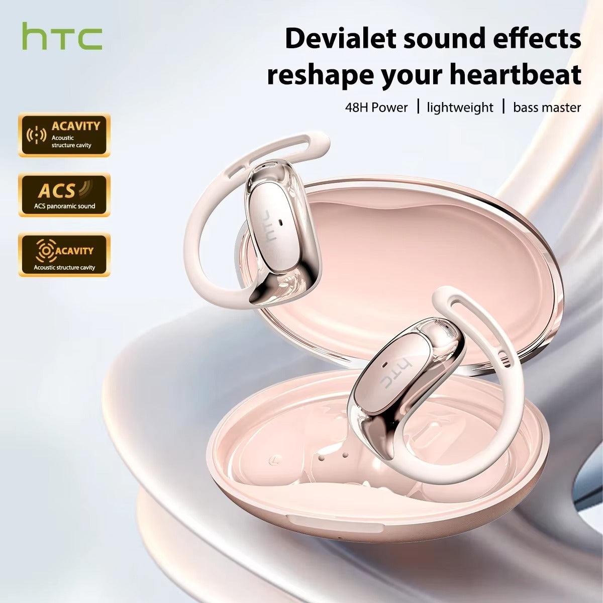 HTC NE35 – Écouteurs Bluetooth 6.0 Open-Ear avec Traduction IA en Temps Réel