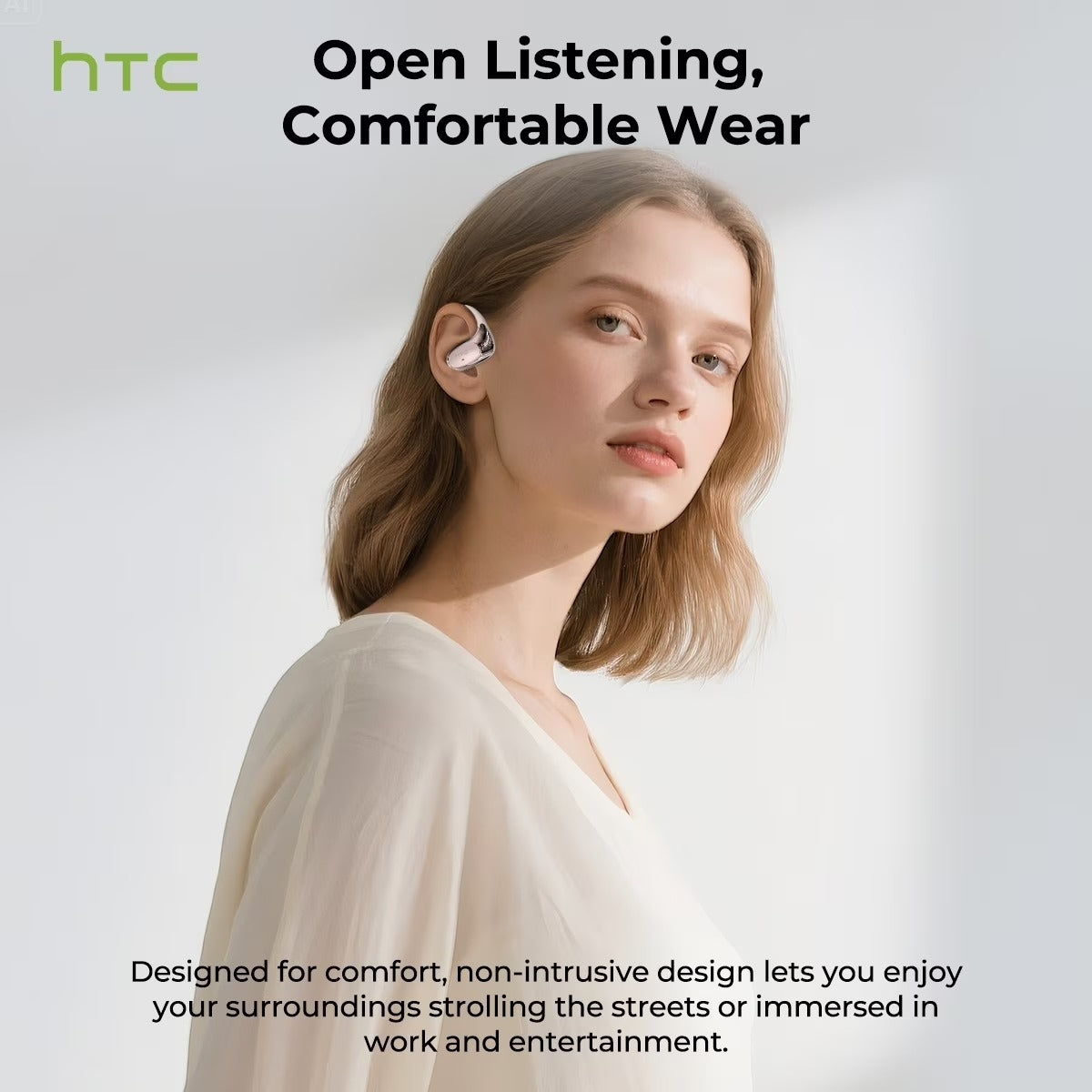 HTC NE35 – Écouteurs Bluetooth 6.0 Open-Ear avec Traduction IA en Temps Réel