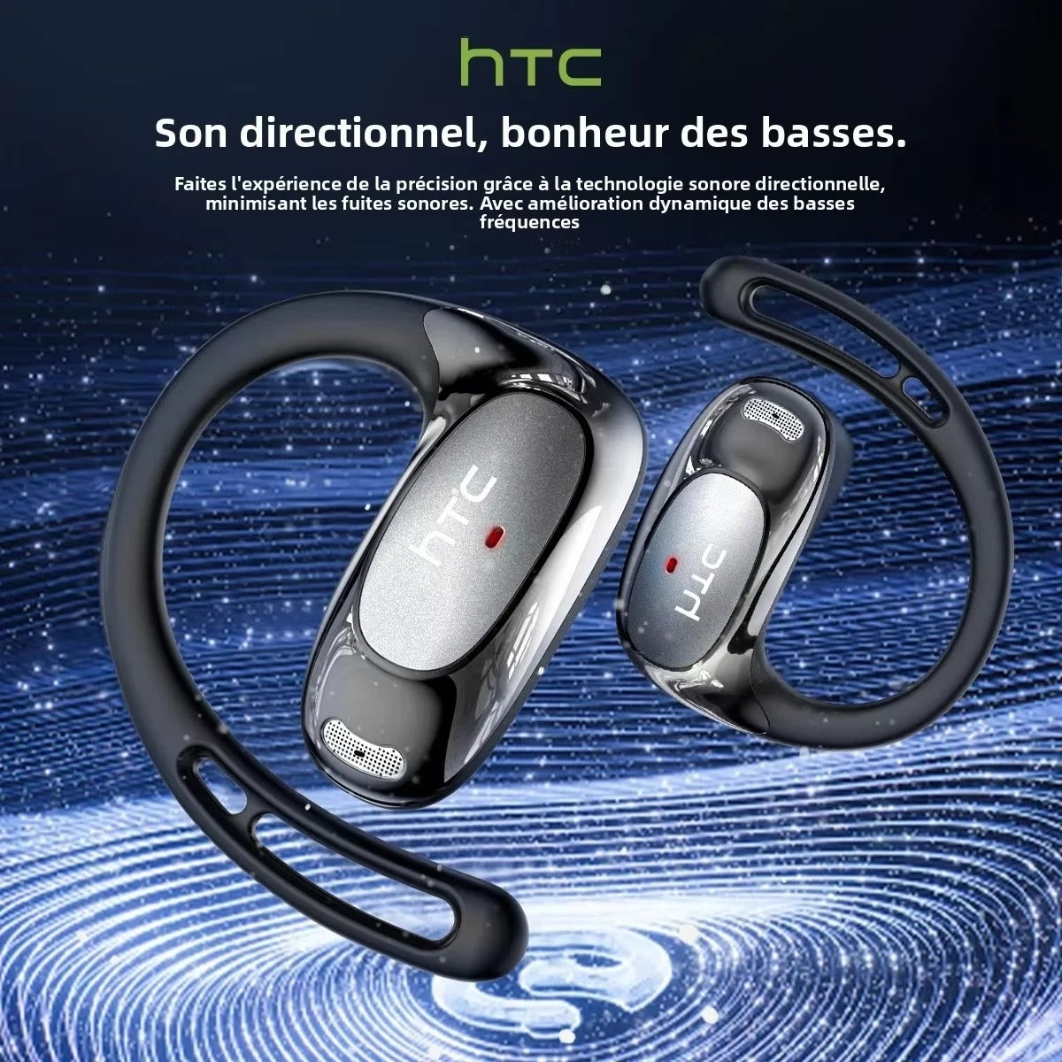 HTC NE35 – Écouteurs Bluetooth 6.0 Open-Ear avec Traduction IA en Temps Réel