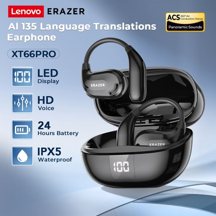 Lenovo ERAZER XT66 PRO – Écouteurs Bluetooth 5.4 avec Traduction IA Instantanée et Écran LED