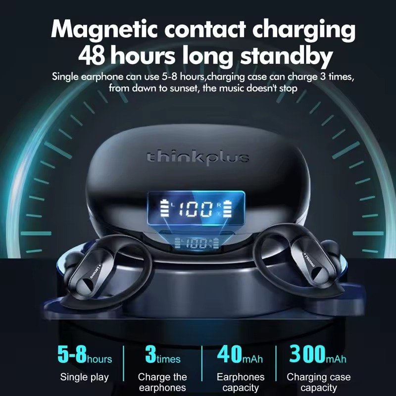 Lenovo ThinkPlus LP75 – Écouteurs Bluetooth 5.3 Sport avec Écran LED