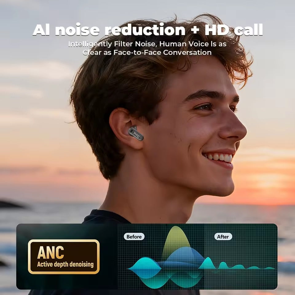 HTC NE20 – Écouteurs Gaming Bluetooth 6.0 avec Écran LCD Tactile & IA Intégrée