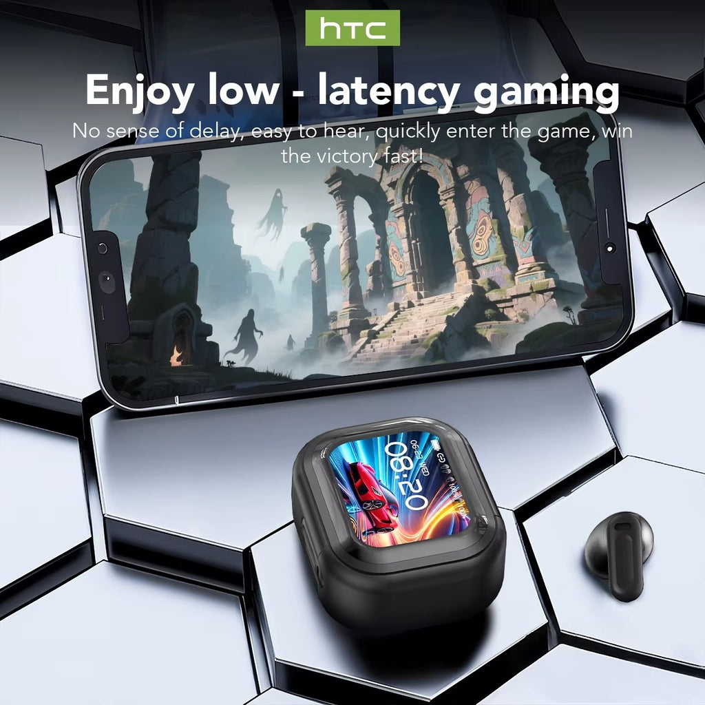 HTC NE20 – Écouteurs Gaming Bluetooth 6.0 avec Écran LCD Tactile & IA Intégrée
