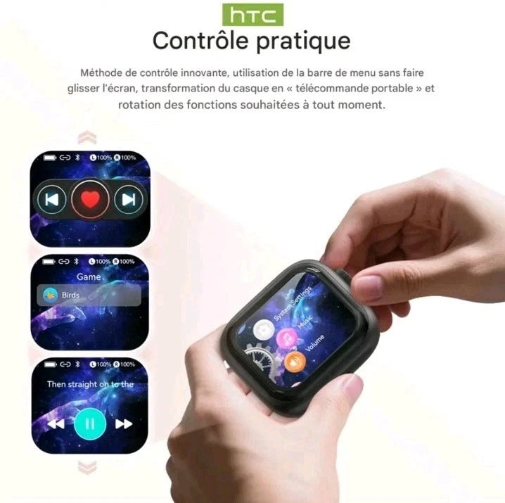 HTC NE40 – Écouteurs Bluetooth 6.0 avec Traduction IA, Écran LED & Réduction de Bruit