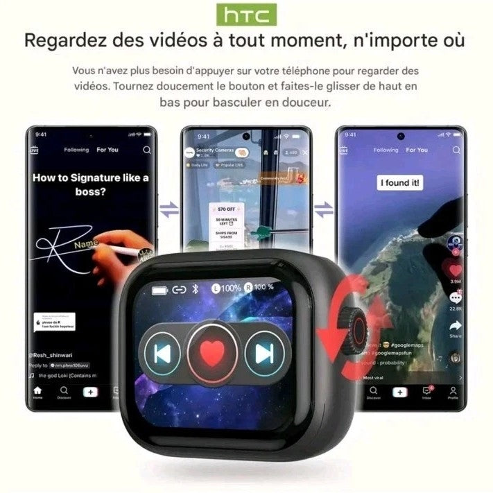 HTC NE40 – Écouteurs Bluetooth 6.0 avec Traduction IA, Écran LED & Réduction de Bruit