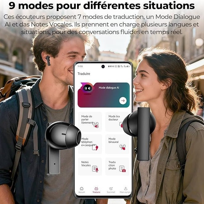 HTC NE40 – Écouteurs Bluetooth 6.0 avec Traduction IA, Écran LED & Réduction de Bruit