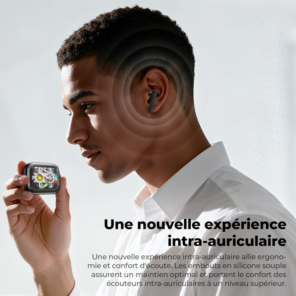 HTC NE40 – Écouteurs Bluetooth 6.0 avec Traduction IA, Écran LED & Réduction de Bruit