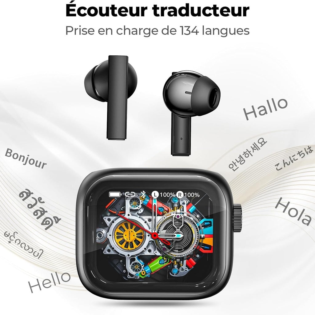 HTC NE40 – Écouteurs Bluetooth 6.0 avec Traduction IA, Écran LED & Réduction de Bruit