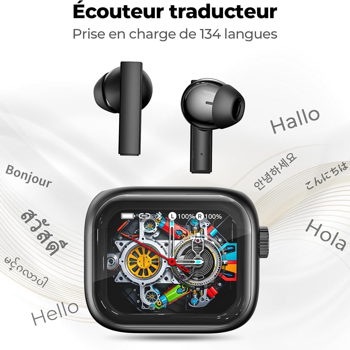HTC NE40 – Écouteurs Bluetooth 6.0 avec Traduction IA, Écran LED & Réduction de Bruit