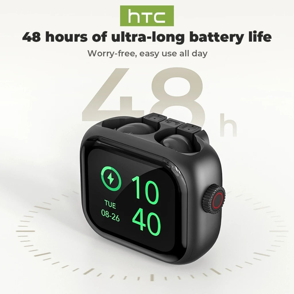 HTC NE40 – Écouteurs Bluetooth 6.0 avec Traduction IA, Écran LED & Réduction de Bruit