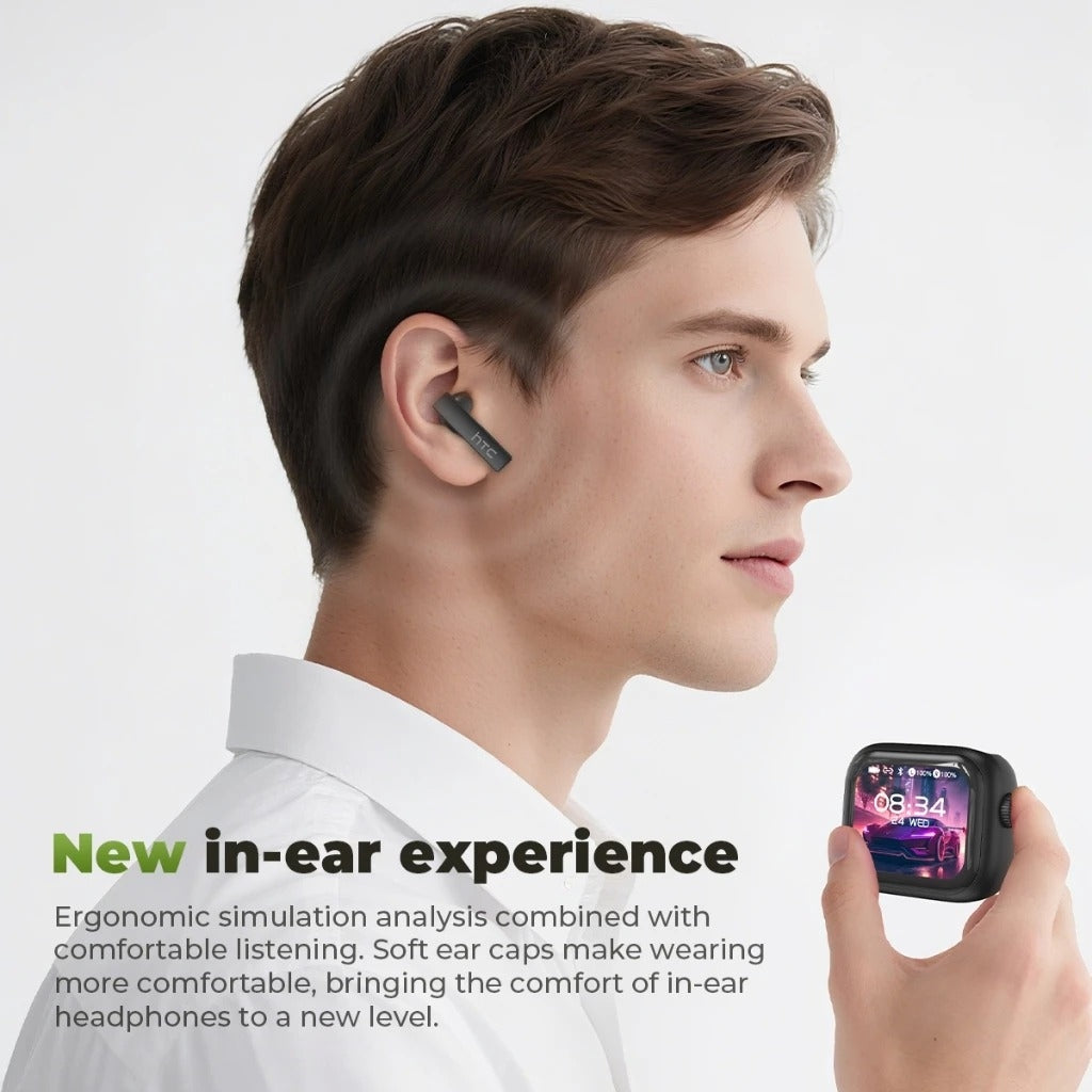 HTC NE40 – Écouteurs Bluetooth 6.0 avec Traduction IA, Écran LED & Réduction de Bruit