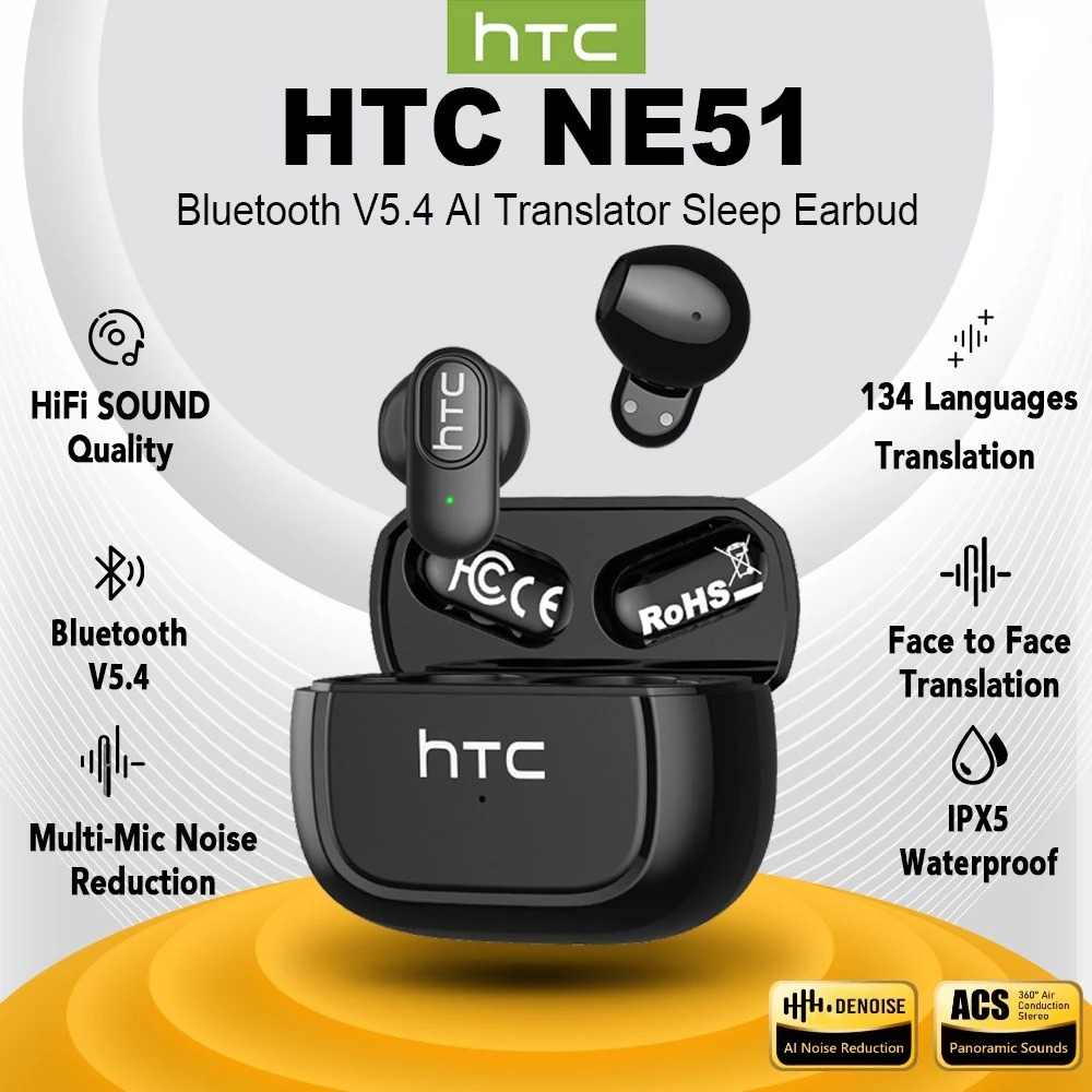 HTC NE51 – Écouteurs Bluetooth 6.0 avec Traduction IA 135+ Langues
