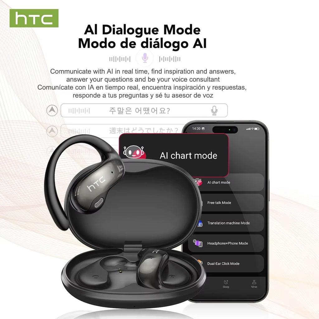 HTC NE19 – Écouteurs Bluetooth 6.0 avec Traduction IA 135 Langues