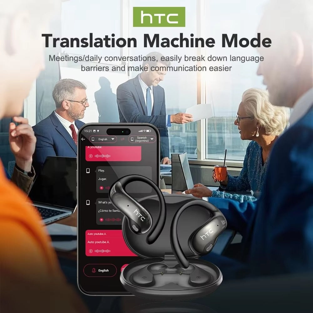 HTC NE19 – Écouteurs Bluetooth 6.0 avec Traduction IA 135 Langues