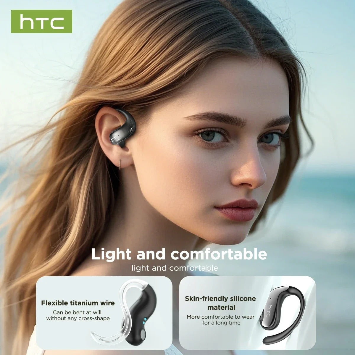 HTC NE19 – Écouteurs Bluetooth 6.0 avec Traduction IA 135 Langues